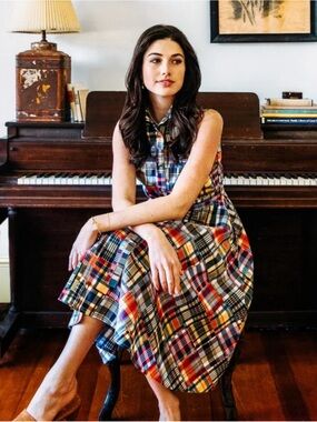 Kiel James Patrick Jacqueline Madras Patchwork Belted Shirtdress Preppy Midi - 4